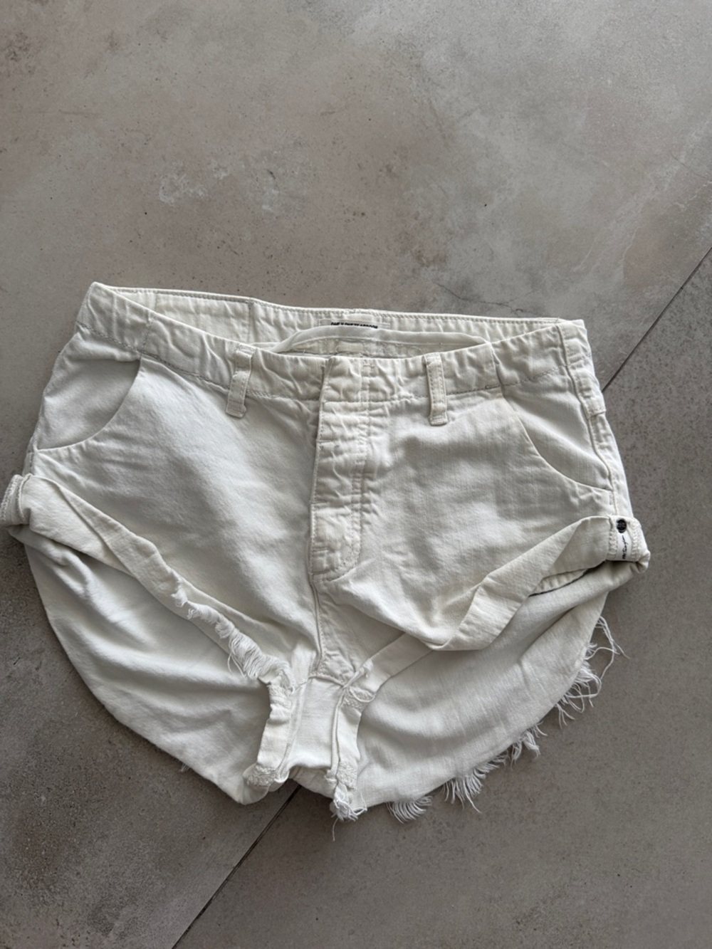 One Teaspoon White Frayed Hem Denim Shorts